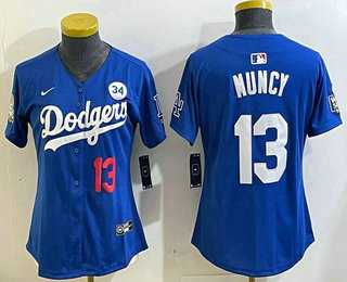 Womens Los Angeles Dodgers #13 Max Muncy Number Blue 2024 World Series With Fernando 34 Fashion Limited Stitched Jersey